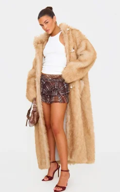 Brown Gingham Printed Mesh Frilly Low Rise Mini Skirt