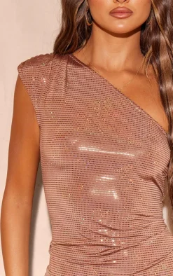 Brown Glitter One Shoulder Mini Dress