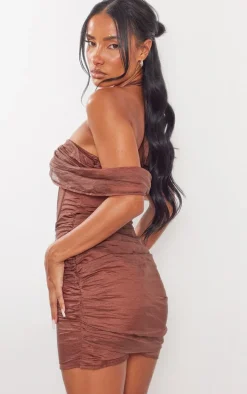 Brown Halterneck Cut Out Corset Bodycon Dress