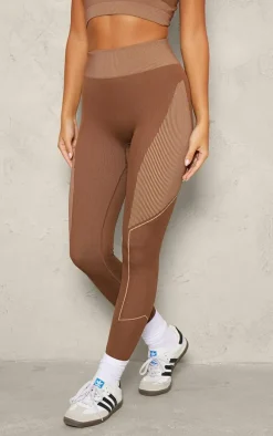 Brown Jacquard Seamless Gym Leggings