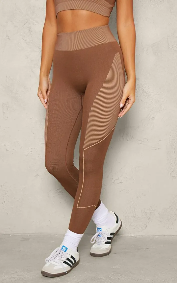 Brown Jacquard Seamless Gym Leggings
