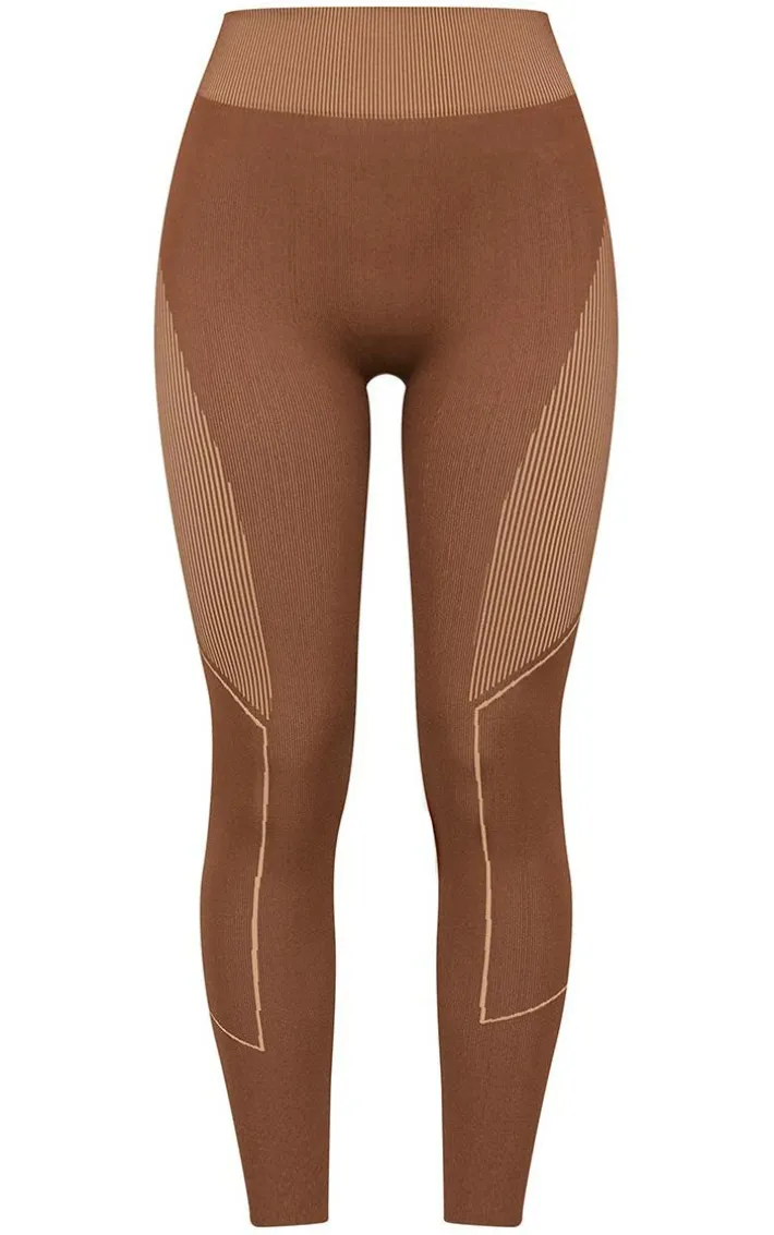 Brown Jacquard Seamless Gym Leggings