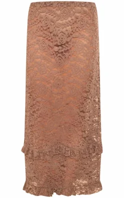 Brown Lace Frill Trim Maxi Skirt