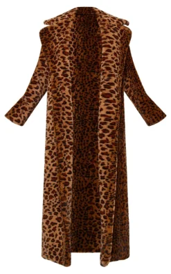 Brown Leopard Faux Fur Maxi Coat