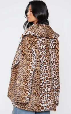 Brown Leopard Faux Fur Midi Coat