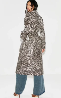 Brown Leopard Faux Leather Coat