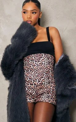 Brown Leopard Print Contrast Strappy Unitard
