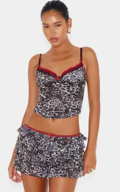 Brown Leopard Print Contrast Lace Rara Bloomer Shorts