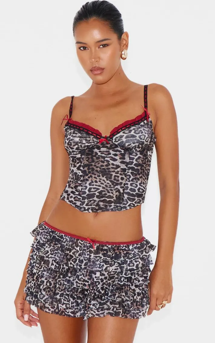 Brown Leopard Print Contrast Lace Rara Bloomer Shorts