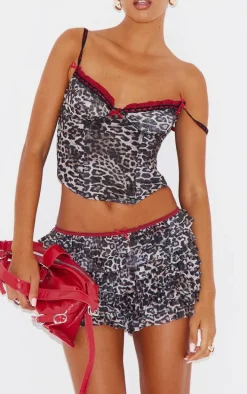 Brown Leopard Print Contrast Lace Rara Bloomer Shorts