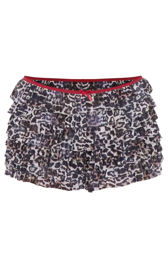 Brown Leopard Print Contrast Lace Rara Bloomer Shorts