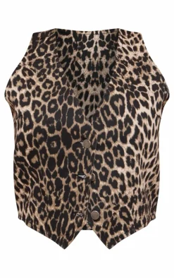 Brown Leopard Print Denim Vest
