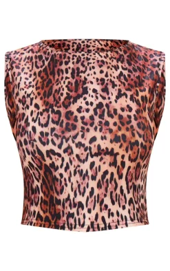 Brown Leopard Print Fitted Racer Top
