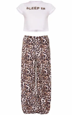 Brown Leopard Print Graphic Long Pj Set
