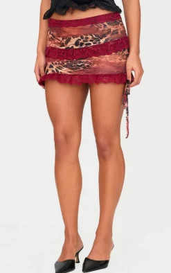 Brown Leopard Print Lace Mini Skirt