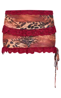 Brown Leopard Print Lace Mini Skirt