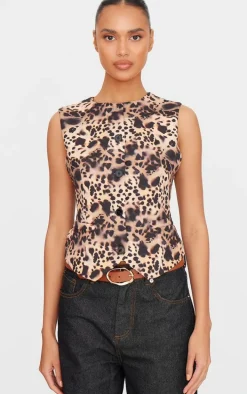Brown Leopard Print Longline Vest