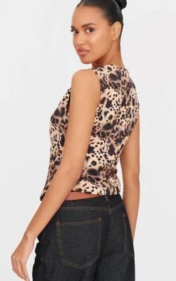 Brown Leopard Print Longline Vest