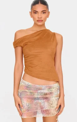 Brown Leopard Print Mesh Ruched Micro Mini Skirt