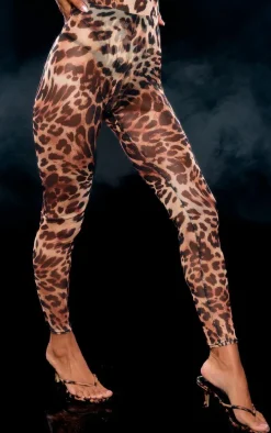 Brown Leopard Print Mesh Leggings