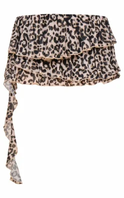 Brown Leopard Print Ruffle Mini Skirt