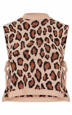 Brown Leopard Print Split Side Knitted Vest