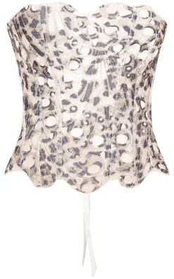 Brown Leopard Print Textured Sheer Floral Lace Corset