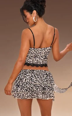 Brown Leopard Print Tie Up Lace Detail Corset