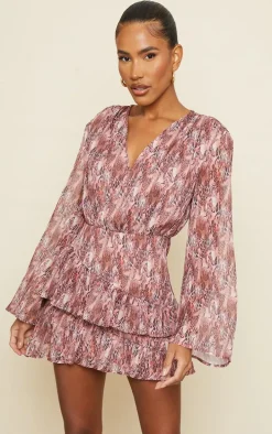 Brown Leopard Print Tiered Detail Shift Dress