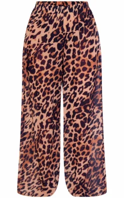 Brown Leopard Print Wide Leg Beach Pants