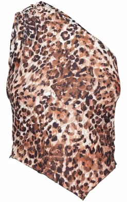Brown Leopard Printed Lace Asymmetric Longline Top