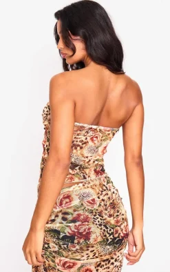 Brown Leopard Printed Mesh Side Open Bandeau