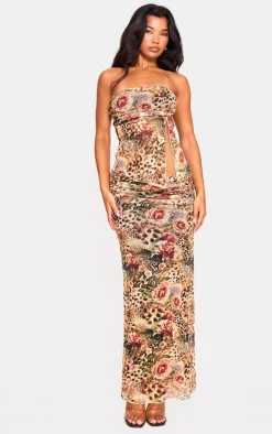 Brown Leopard Printed Mesh Side Open Bandeau