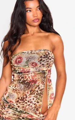 Brown Leopard Printed Mesh Side Open Bandeau