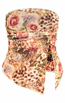 Brown Leopard Printed Mesh Side Open Bandeau