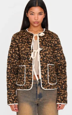 Brown Leopard Quilted Contrast Binding Jacket