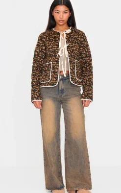 Brown Leopard Quilted Contrast Binding Jacket