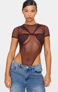 Brown Mesh Knot Bust Panel Detail Body
