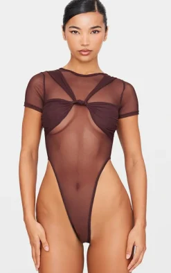 Brown Mesh Knot Bust Panel Detail Body