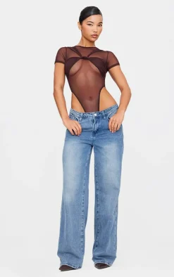 Brown Mesh Knot Bust Panel Detail Body