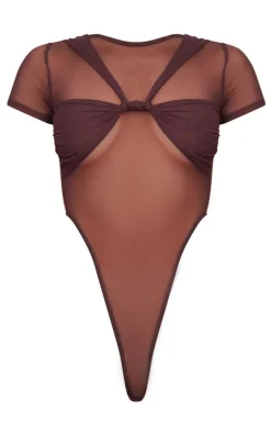 Brown Mesh Knot Bust Panel Detail Body