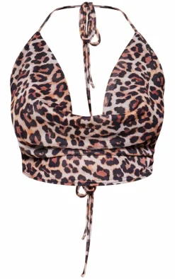 Brown Mesh Leopard Print Cowl Top