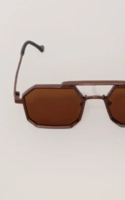 Brown Metal Thick Frame Aviator Sunglasses