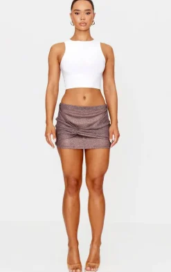 Brown Metallic Knit Knot Detail Mini Skirt