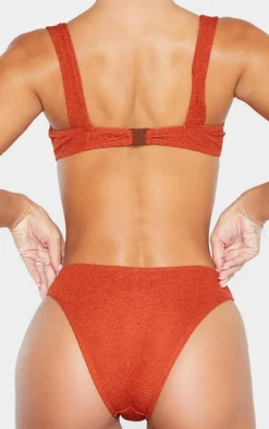 Brown Mini Crinkle Cheeky Bum Bikini Bottom