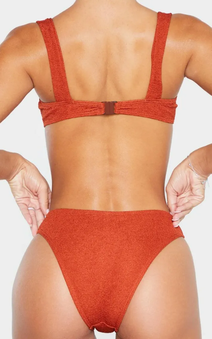 Brown Mini Crinkle Cheeky Bum Bikini Bottom