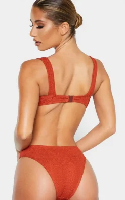 Brown Mini Crinkle Underwired Square Neck Bikini Top
