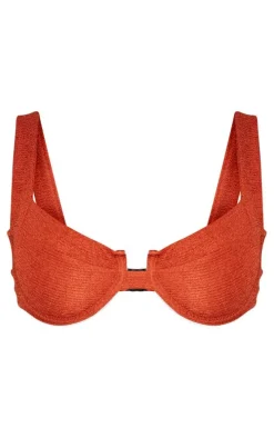 Brown Mini Crinkle Underwired Square Neck Bikini Top