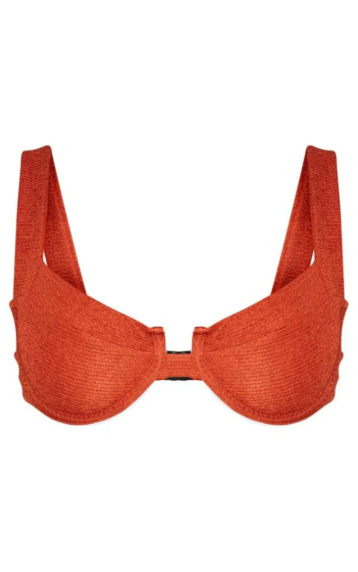 Brown Mini Crinkle Underwired Square Neck Bikini Top