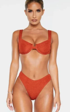 Brown Mini Crinkle Underwired Square Neck Bikini Top